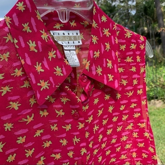 Sigrid Olsen Tops - SIGRID OLSEN tropical fuchsia floral pink print summer sleeveless top blouse